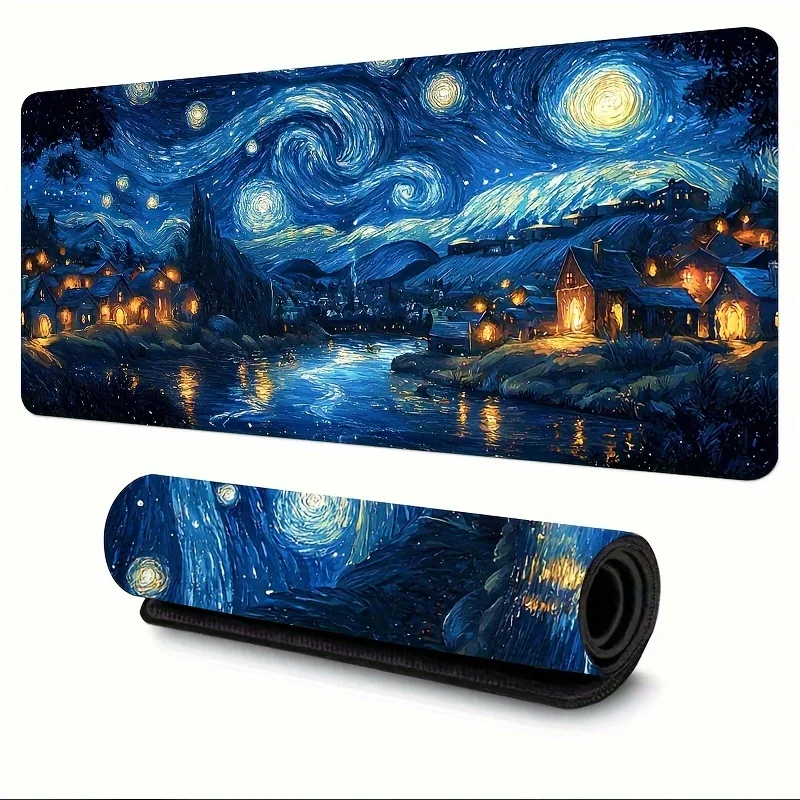 Large Starry Night Mouse Pad 900x400x3MM Gaming Mouse mat Non-Slip Rubber Base Artistic Desk Mat for Gamers and office work