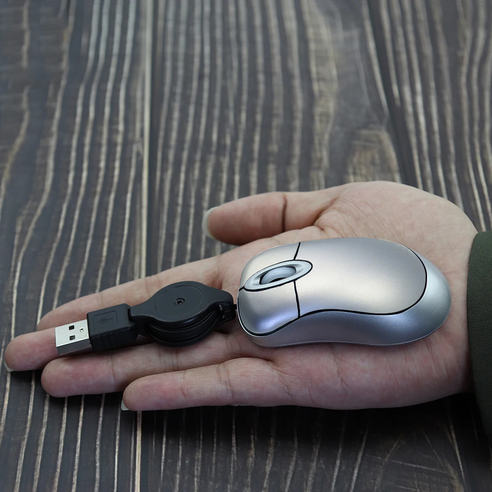 Mini Computer Mouse Retractable UB Cable Optical Ergonomic Small Wired Mause Portable 3D Office Mice For Kid Small Hand PC Mac
