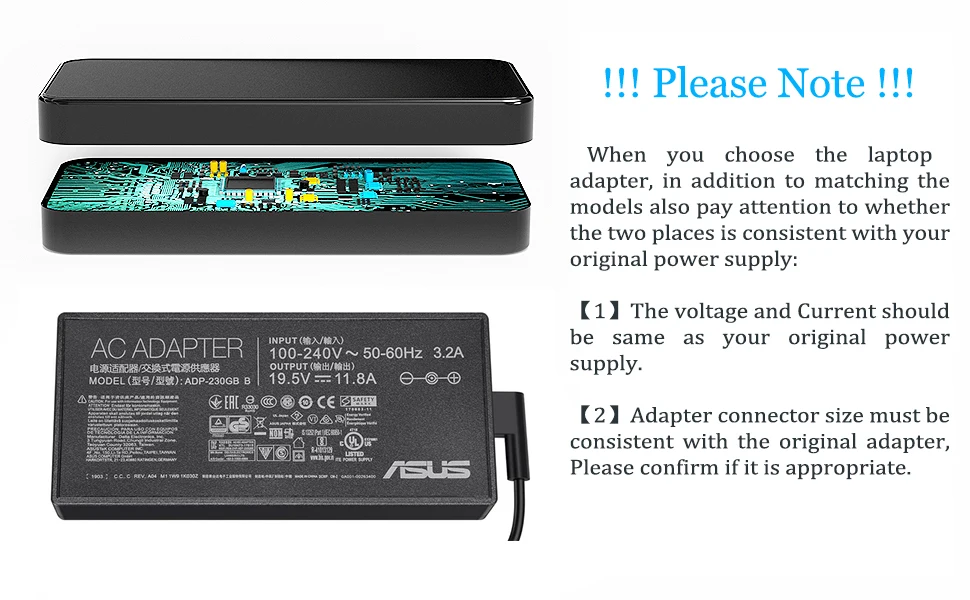 19.5V 11.8A 230W 6.0*3.7mm Charger AC Notebook Laptop Adapter for ASUS ROG GM501GS GX501 GX501V GX501VI GX501VI-XS75 Power
