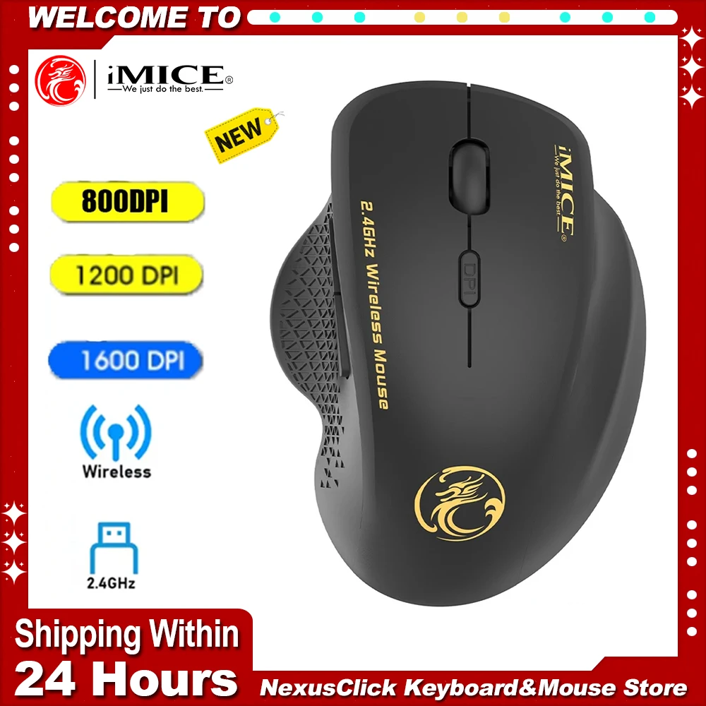 G6 ABS Wireless Mouse Ergonomic Computer IMICE Mouse 2.4Ghz Mouse With Non-slip Roller 1600DPI for Home Office Laptop PC Gamer