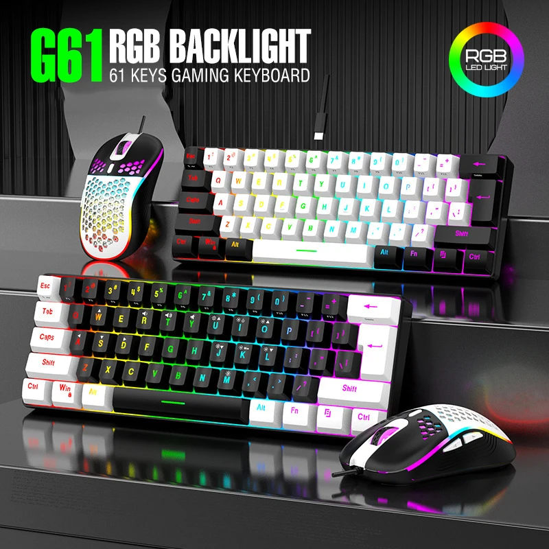 Keyboard and Mouse Sets 60% RGB Gaming with Keyboards Mouse Combo PC Kit Gamer Backlit Mini 61 Keys Computer Wired Set Key Board