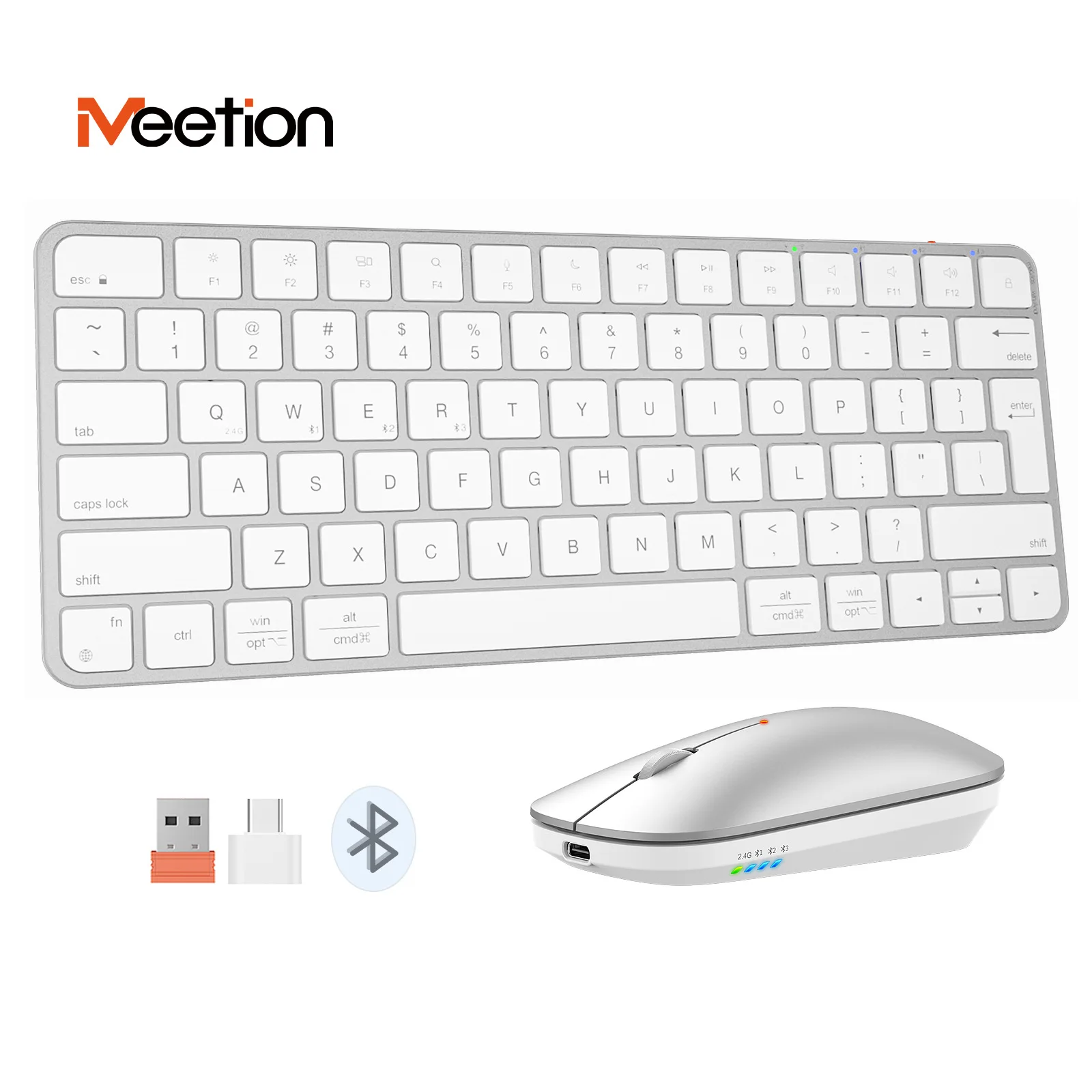 Meetion Ultra Thin Wireless Keyboard Mouse Rechargeable 2.4G USB Bluetooth Keyboard and Mouse Combo Silent Mini for Mac Tablet