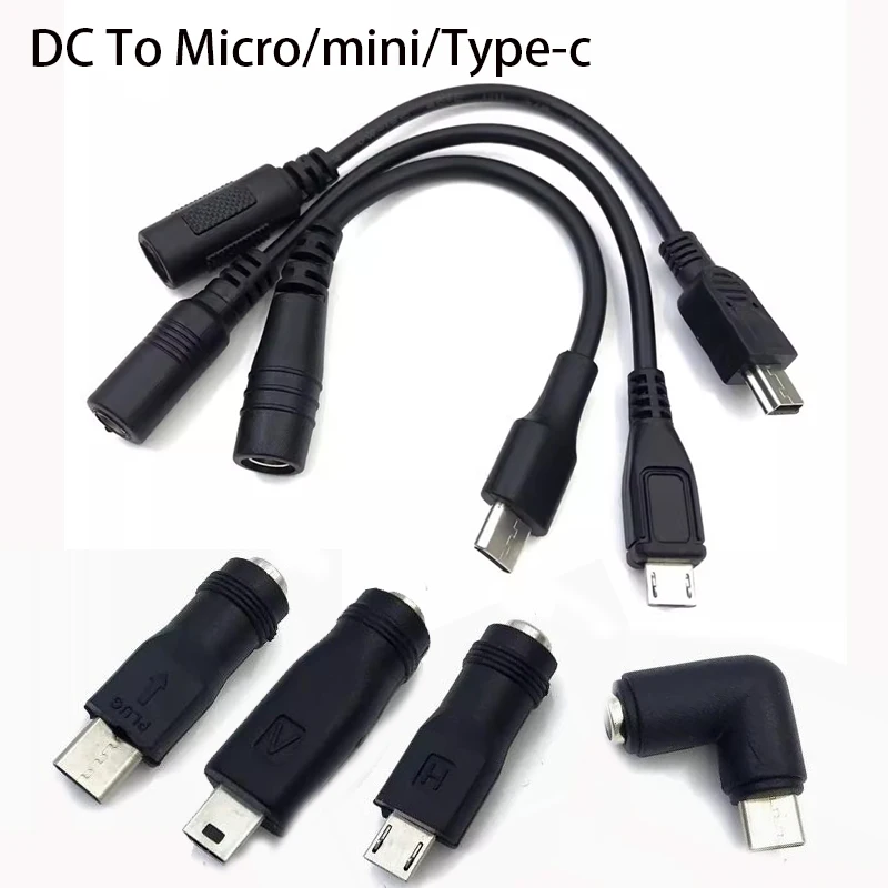DC5.5*2.1MM To Type-c Mini Micro usb 5pin male Female Power adapter Converter For Phone Charging Type-c Cable T Port Plug