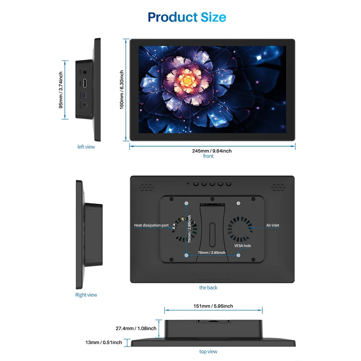 10.1 inch Touch Monitor for Software RDK Jetson Raspberry Pi 5 4 3 IPS 1920*1200 Screen Support for PC Laptops Xbox Switch PS4