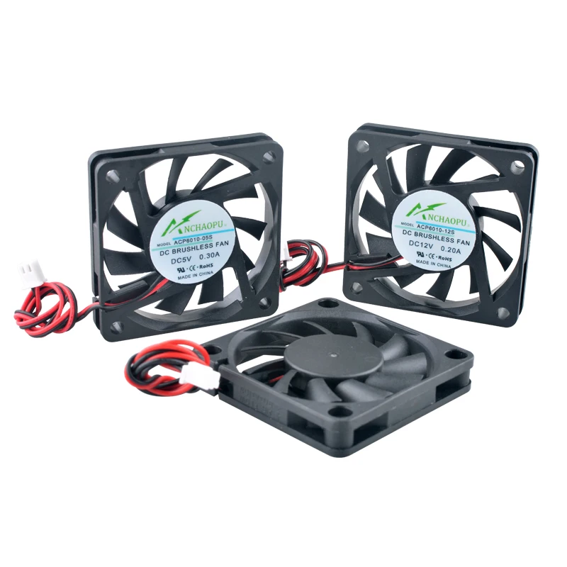 Ultra Thin ACP6010 Axial Cooling Fan 60x60x10mm Multi-Voltage 5V/12V/24V for Chargers Power Supplies Electronics