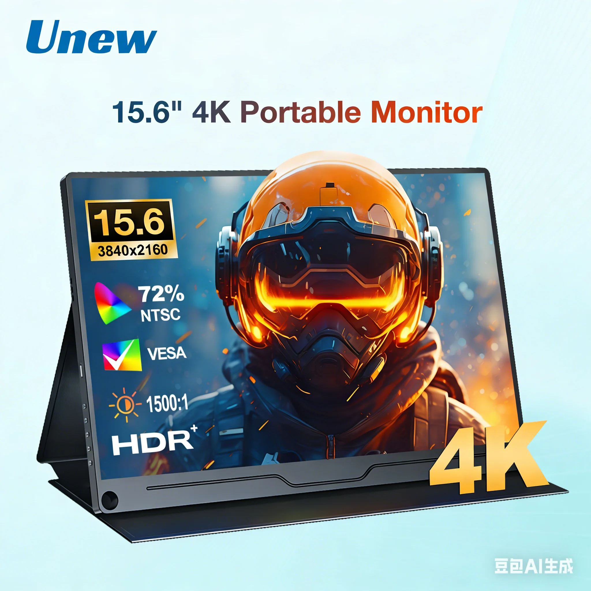 Unew 15.6" 4K UHD HDR Portable Gaming Monitor | Dual USB-C/HDMI | Compatible with Xbox/Switch/Laptops
