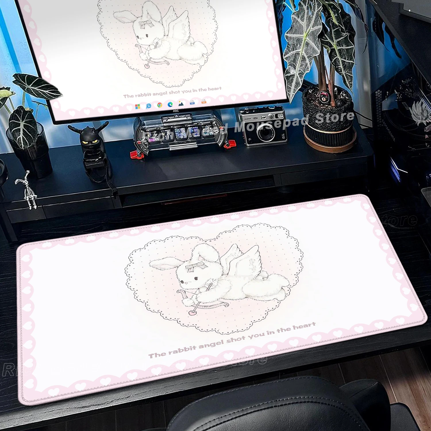 Pink Rabbit Mouse Pad XXL Cute Love Gaming Desk Mat Non-Slip Soft Surface PC Pad Office Desk Accessories Girls Home Desks Decor