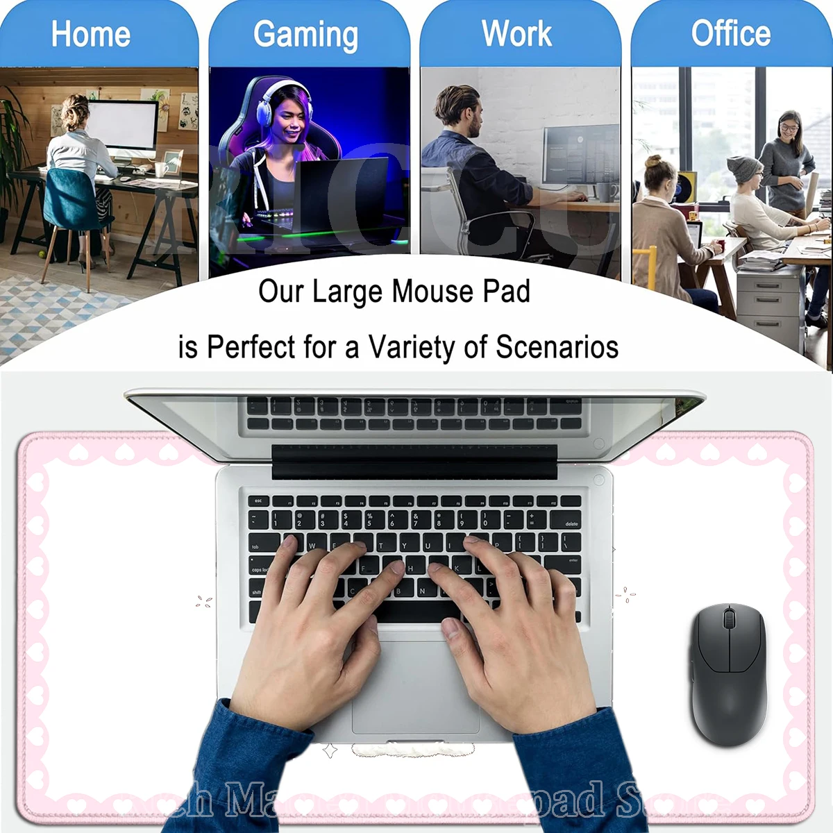 Pink Rabbit Mouse Pad XXL Cute Love Gaming Desk Mat Non-Slip Soft Surface PC Pad Office Desk Accessories Girls Home Desks Decor