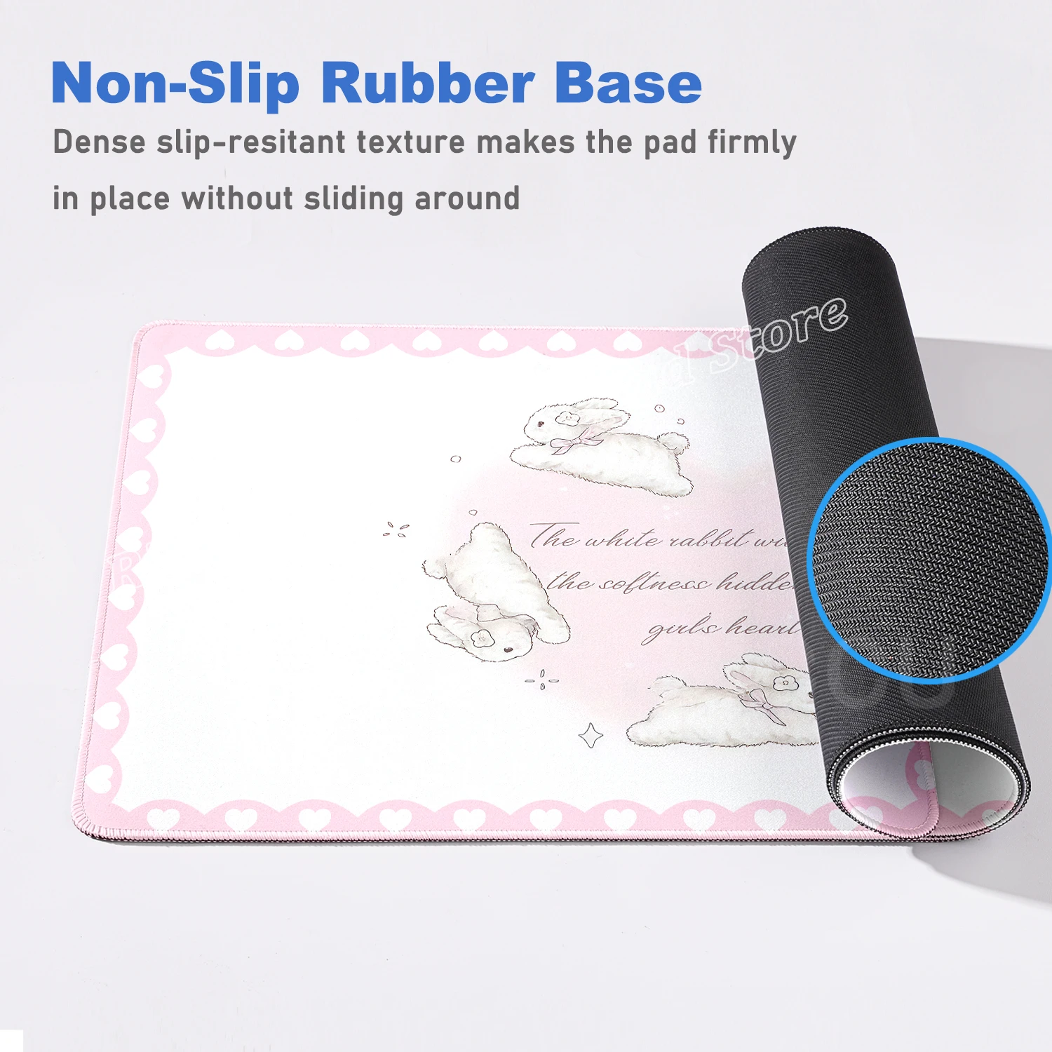 Pink Rabbit Mouse Pad XXL Cute Love Gaming Desk Mat Non-Slip Soft Surface PC Pad Office Desk Accessories Girls Home Desks Decor