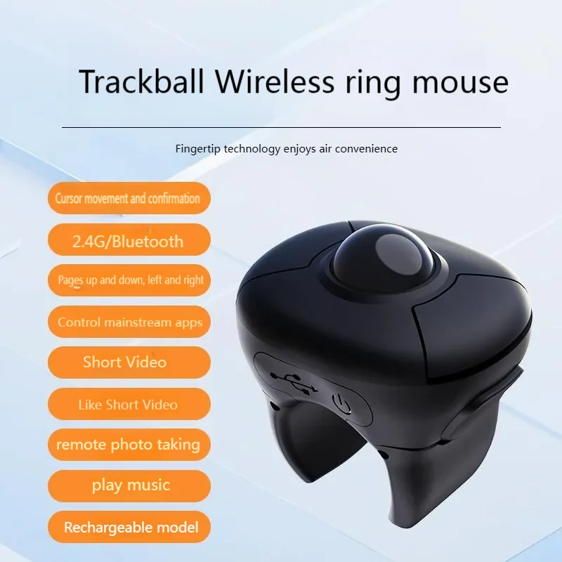 Trackball Wireless Ring Mouse 2.4G Bluetooth Dual Mode Short Video E-Book Page Flipping Air Mouse For Tablet iOS Smart Car PPT