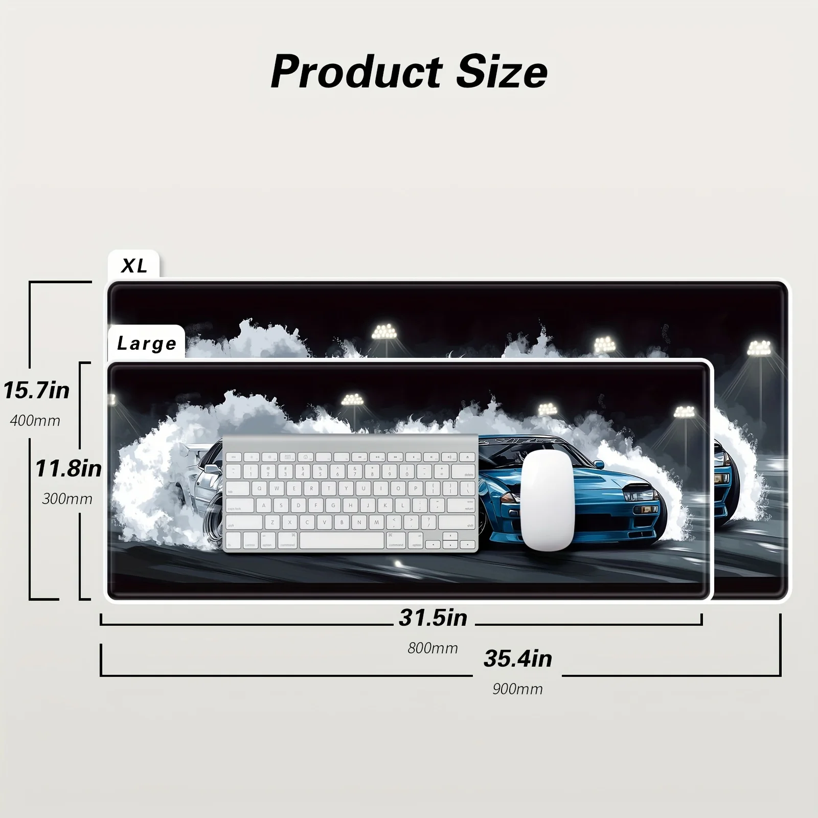 Extended Gaming Mouse Pad with Non-Slip Rubber Base Drift Car JDM R34 Desk Mat Rubber for Computer Keyboard Office Supplies Desk