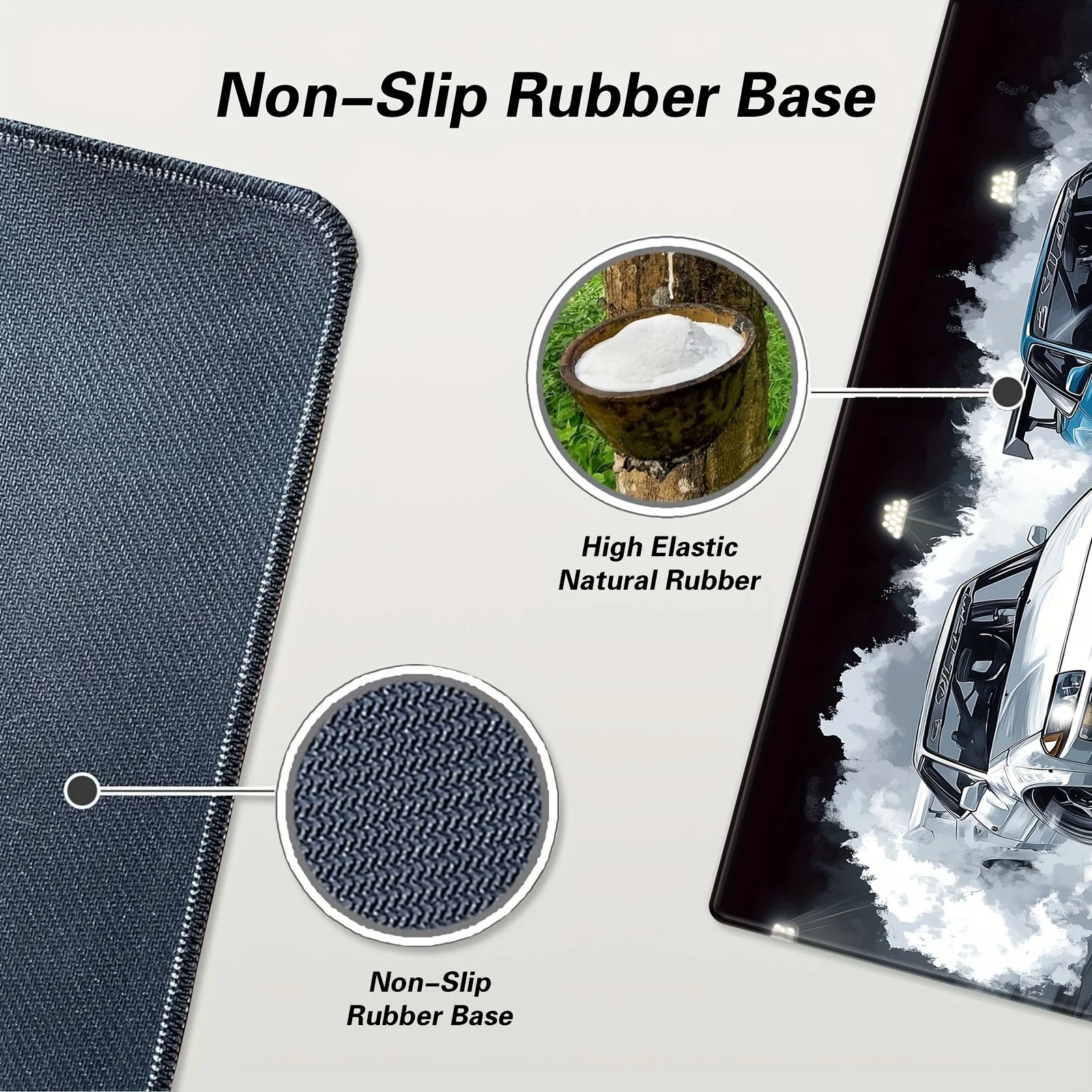 Extended Gaming Mouse Pad with Non-Slip Rubber Base Drift Car JDM R34 Desk Mat Rubber for Computer Keyboard Office Supplies Desk
