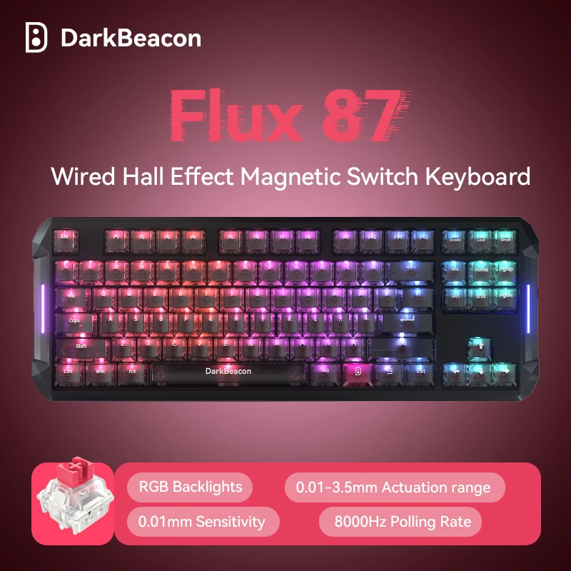 DarkBeacon Wired Magnetic Switch Keyboard Type-C Typist 87 Keys Gaming Hall Effect Keyboards 80% Layout RGB Backlight Keyboards