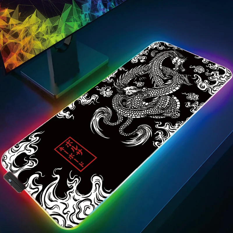 LED Light RGB Mouse Pad PC Computer Gamer Gaming Mousepad Keyboard Desk Mat Japanese Dragon Cherry Blossom Anime Hexagon Carpet