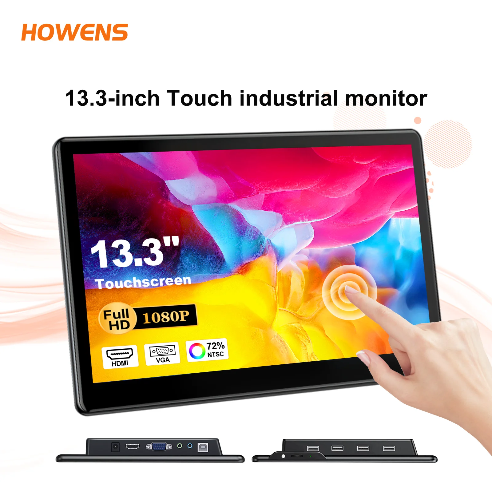 13.3 14 15.6 inch Touch Monitor 60Hz 1920*1080 VESA for Office Home Work Gaming CCTV Compatible with HDMI VGA USB AV With Stand