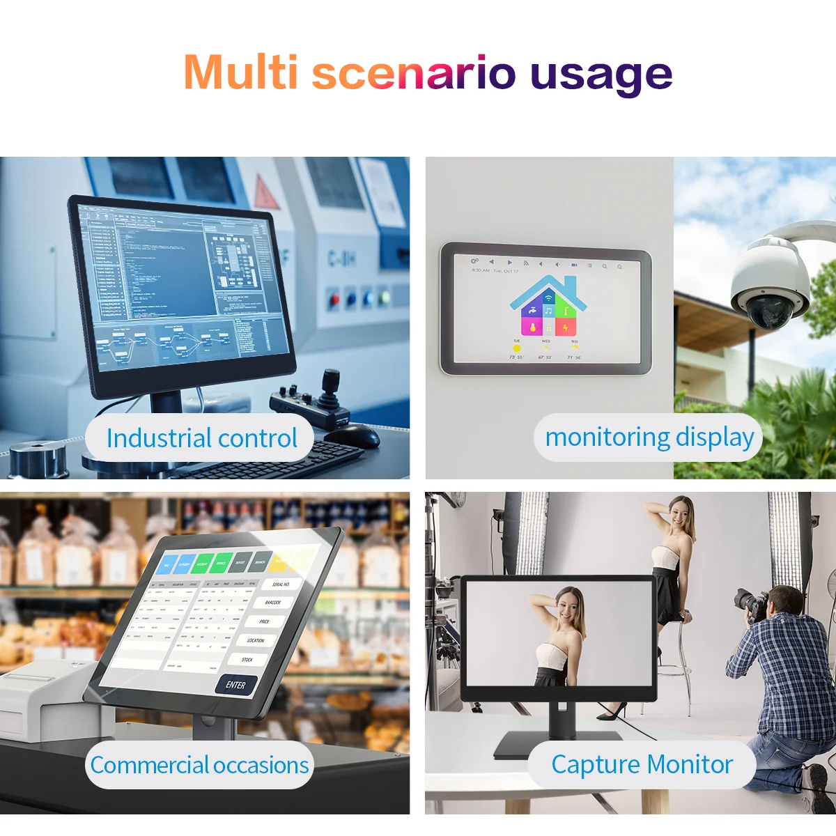 13.3 14 15.6 inch Touch Monitor 60Hz 1920*1080 VESA for Office Home Work Gaming CCTV Compatible with HDMI VGA USB AV With Stand