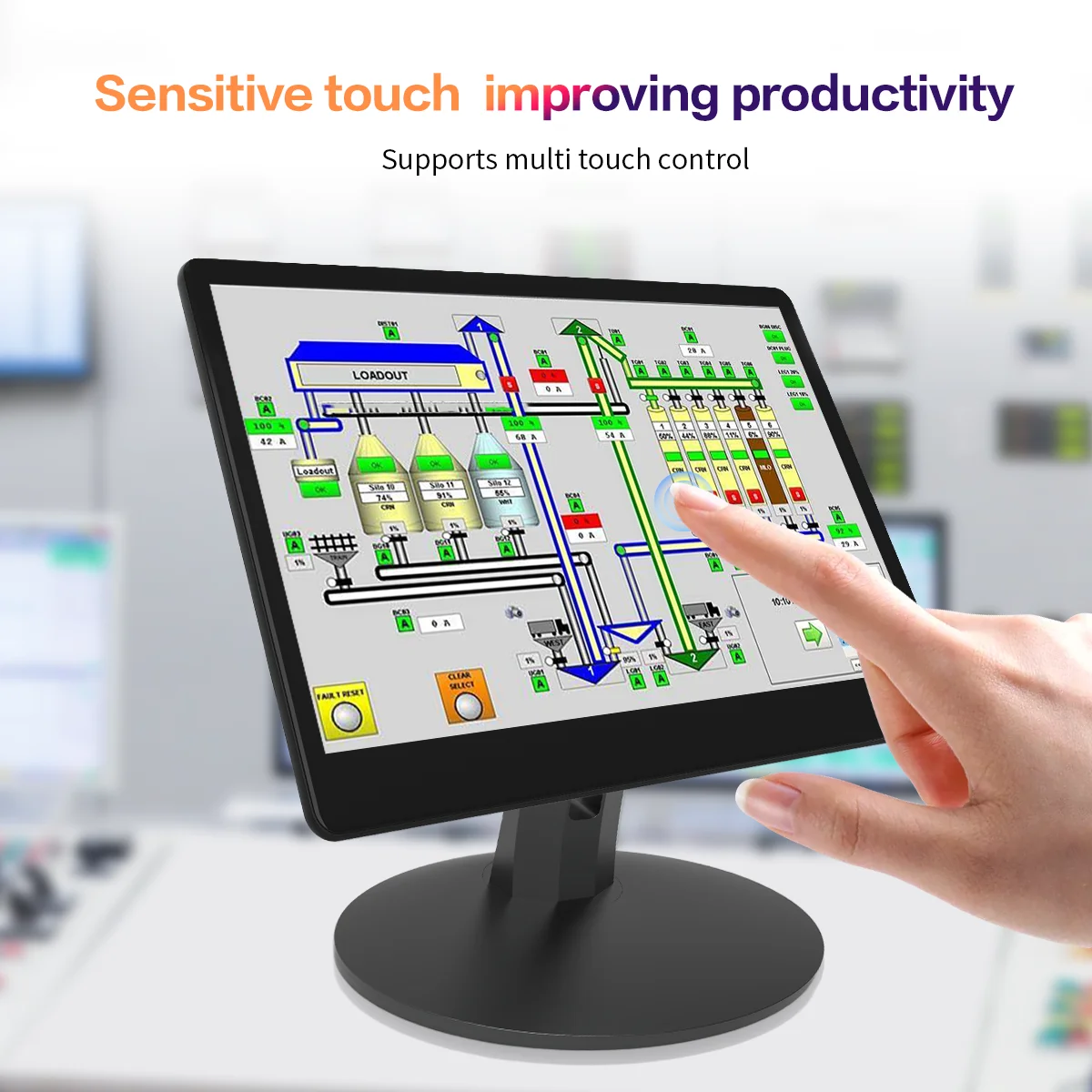 13.3 14 15.6 inch Touch Monitor 60Hz 1920*1080 VESA for Office Home Work Gaming CCTV Compatible with HDMI VGA USB AV With Stand
