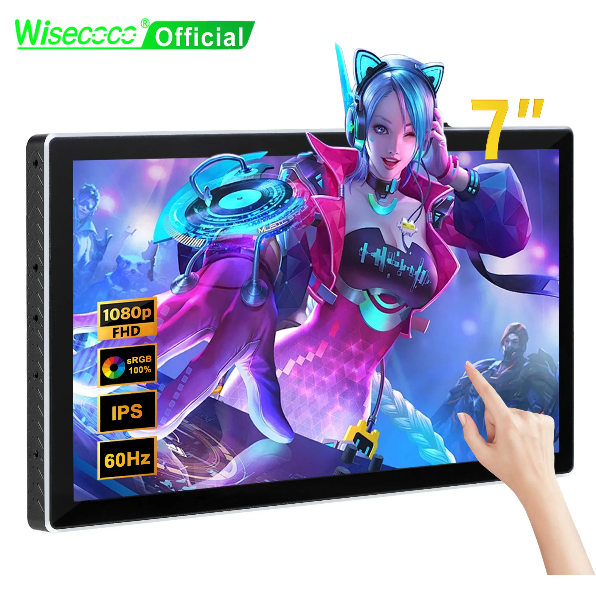 Wisecoco 7 Inch Portable Monitor 1920x1080 Touch Gaming Monitors USB-C Display For Raspberry Pi PS5/4 Android TV Box Camera