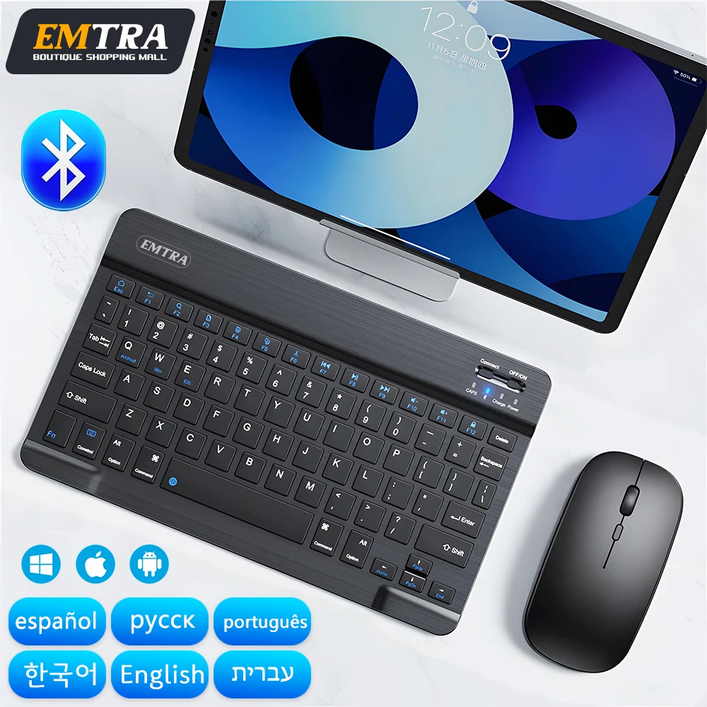 EMTRA Bluetooth Wireless Keyboard Mouse For Samsung Xiaomi Huawei Tablet For iPad Air Mini 5 Pro Spanish Korean Russian Keyboard