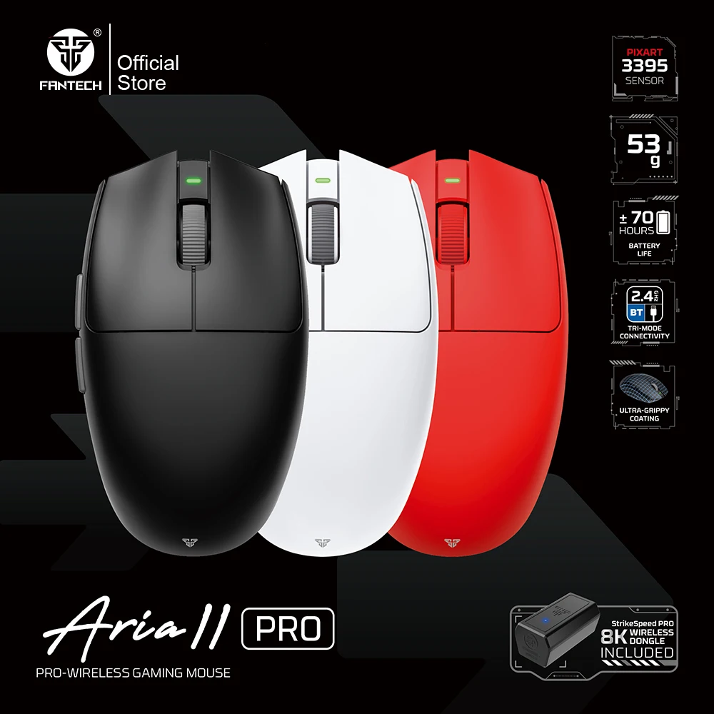 FANTECH Ariall PRO XD7v2 8K Wireless Gaming Mouse PIXAT3395 Wireless and Wired 8K Polling Rate 53gr Ultralight Mice