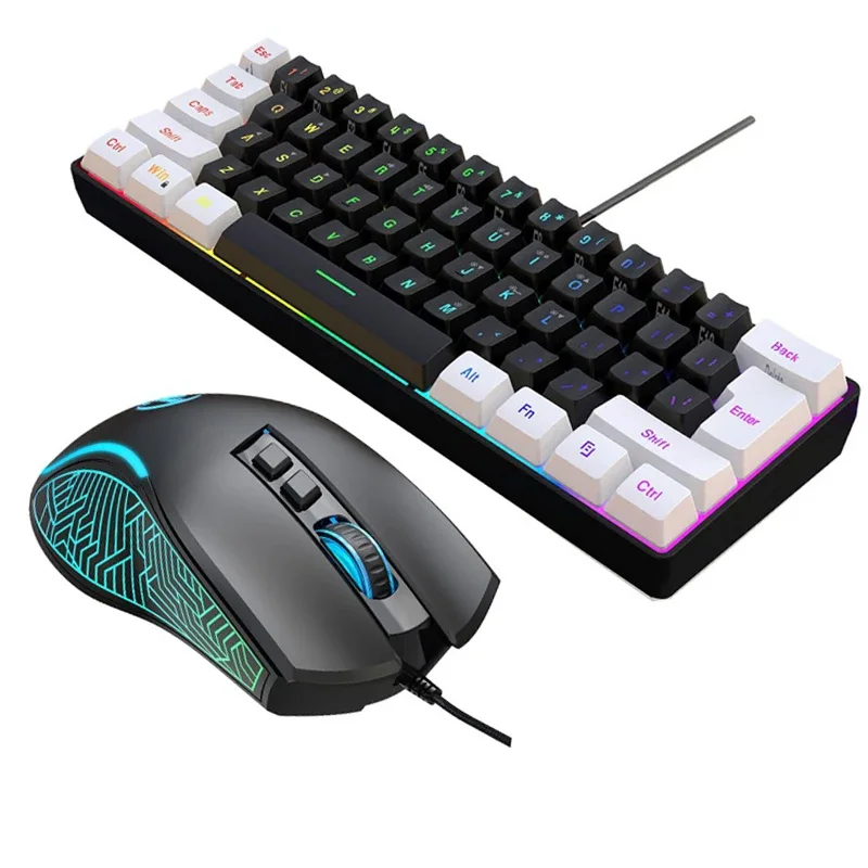 Keyboard and Mouse 60% Computer Gaming Combo Kit PC Backlit Wired Keyboards Mice Kit Office Combos De Promocao Ergonomic Teclado