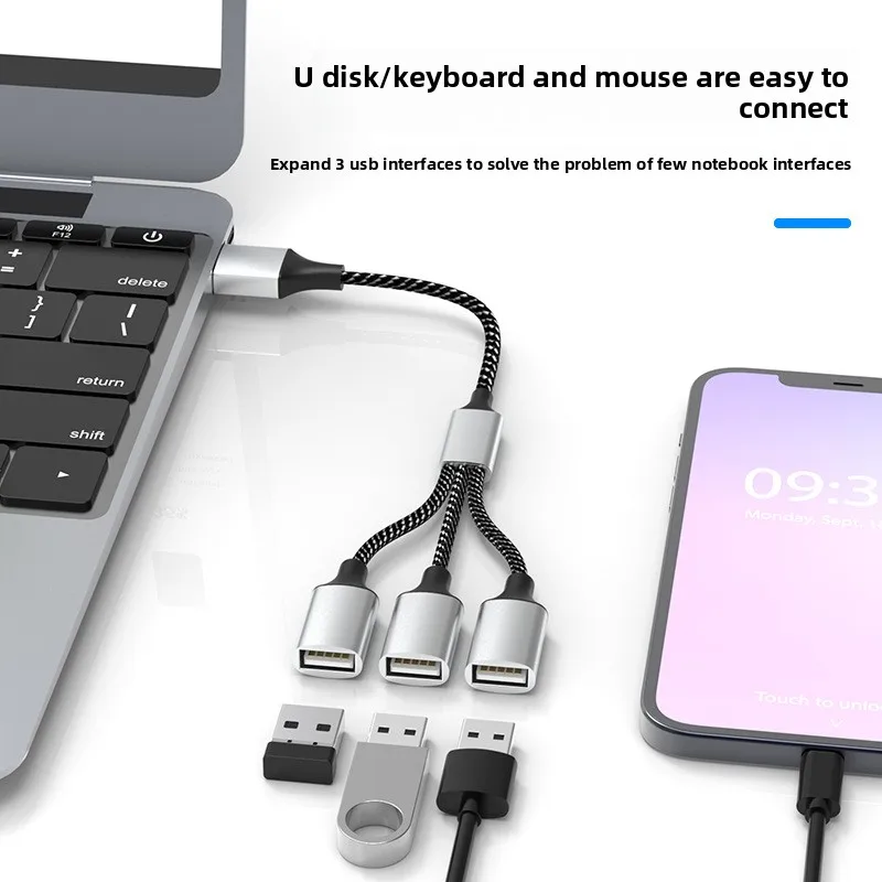 USB Tee Splitter Charger Adapter Type-C Docking Station Multi-function Splitter Desktop Accessories Triple USB 3.0 Hub Ports