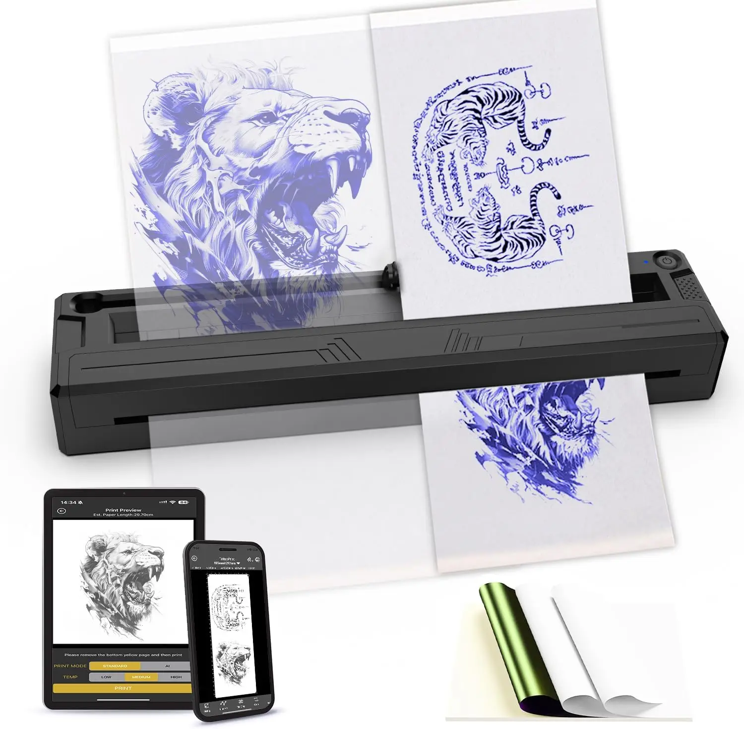 Portable Bluetooth Thermal Tattoo Printer Inkless M8 Beginners&Pros Wireless Tattoo Stencil Printer Suitable for Phone/Tablet/PC