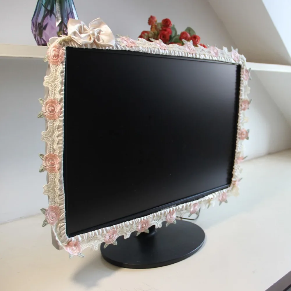 Bow Tie Computer Monitor Cover Lace Design Cute Decorations Monitor Dust Cover 17-30INCH Elastic Computer Frame Protector