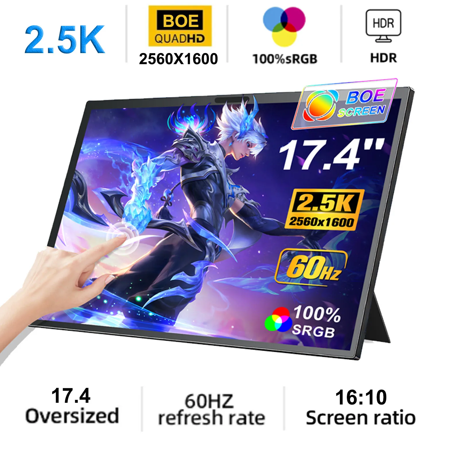 HOWENS Portable Monitor Touchscreen 14/15.6/17.4 Inch w/VESA & 180° Adjustable Stand For Laptop PC Mac Switch PS5 iPhone HUAWEI