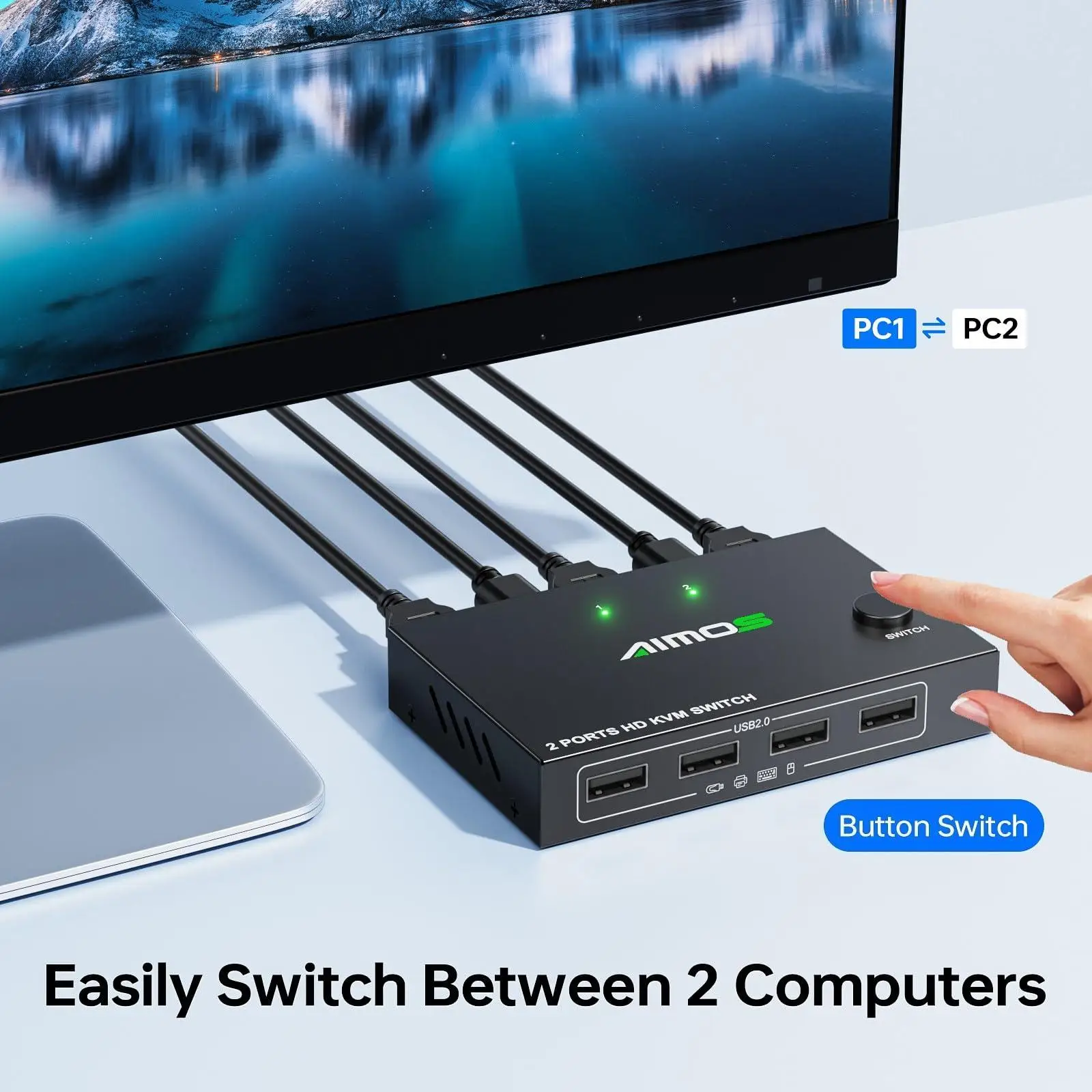 HDMI KVM Switch 1 Monitors 2 Computers 4K@60Hz,USB KVM Switch for 2 Desktops/Laptops Share 1 Monitor and Keyboard Mouse Printer
