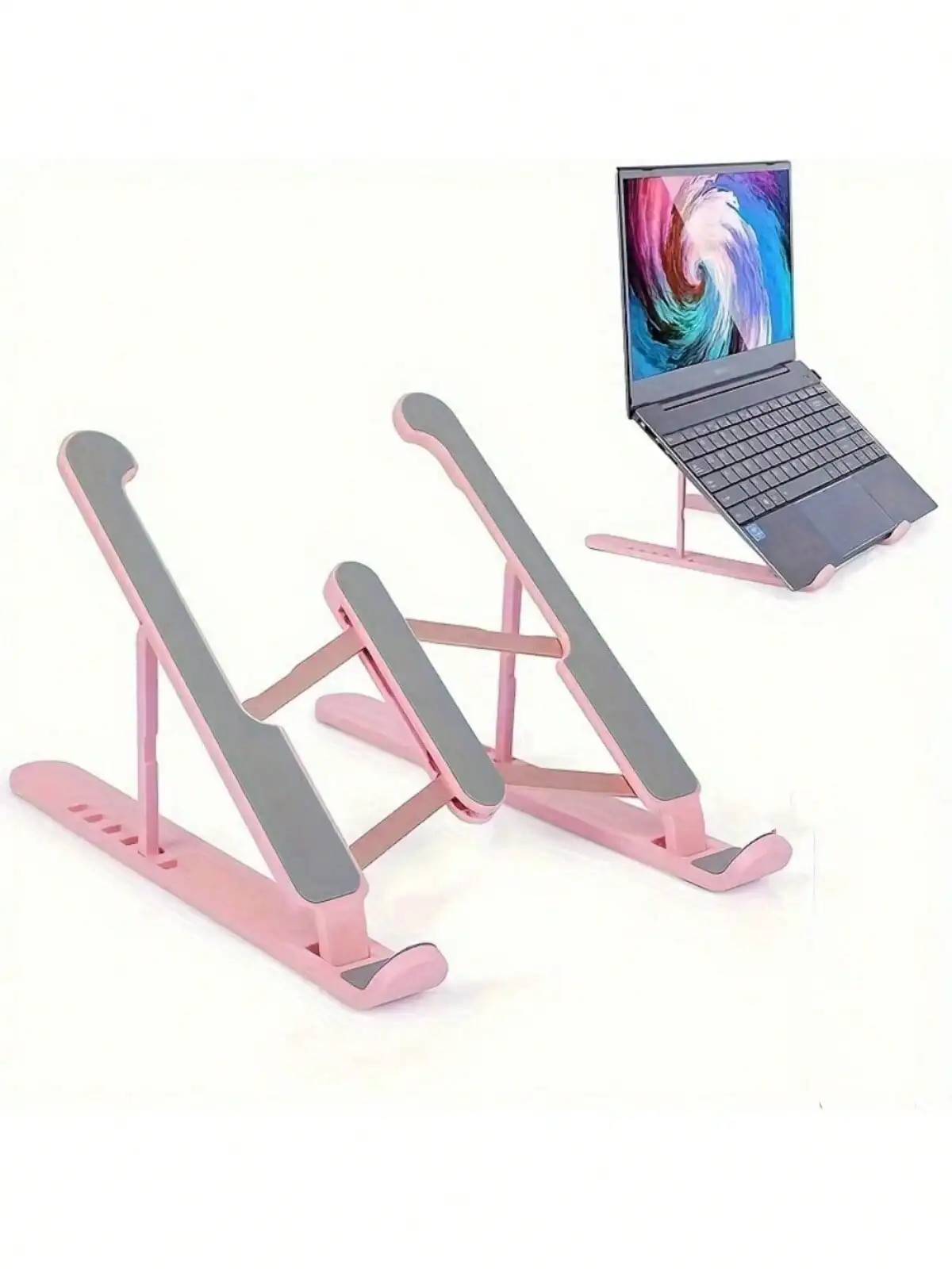 Foldable Laptop Stand, Adjustable Pink Notebook Riser, Portable 7-Level Ergonomic Computer Holder