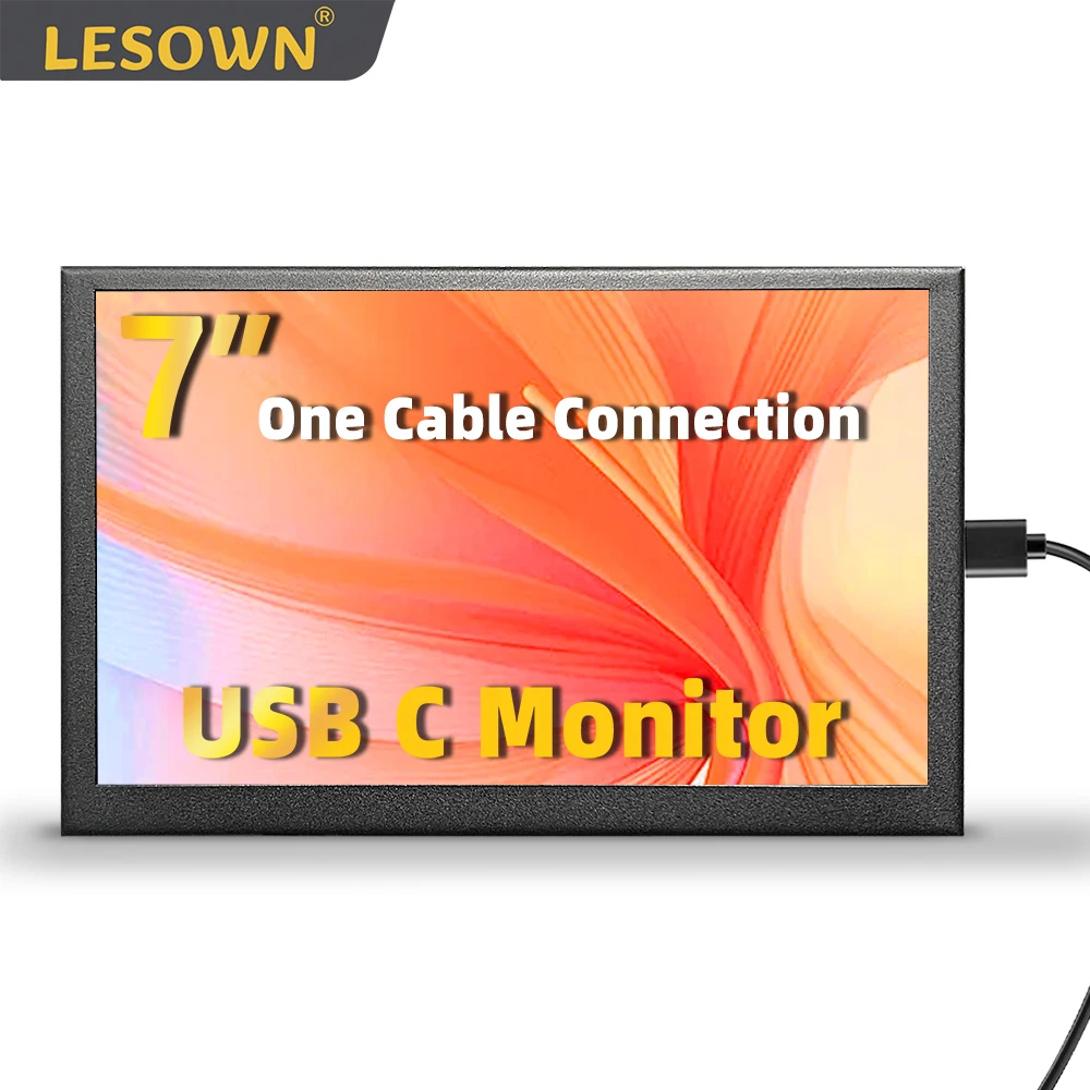 LESOWN  7 inch USB C Small Monitor 1024x600 IPS mini Wide Touch Screen External Portable Monitor with Stand for Smartphone PC