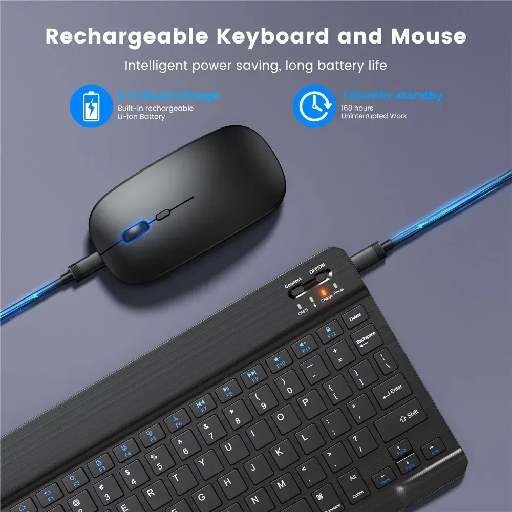 Mini Bluetooth Wireless Keyboard and Mouse Set 10 Inch Rechargeable English Keypad Mice for Tablet iPad Pro 12.9 Air 4 S6 Lite