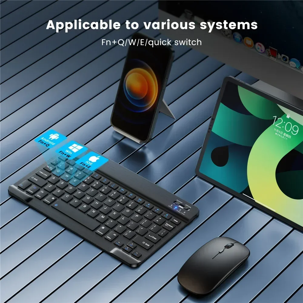 Mini Bluetooth Wireless Keyboard and Mouse Set 10 Inch Rechargeable English Keypad Mice for Tablet iPad Pro 12.9 Air 4 S6 Lite