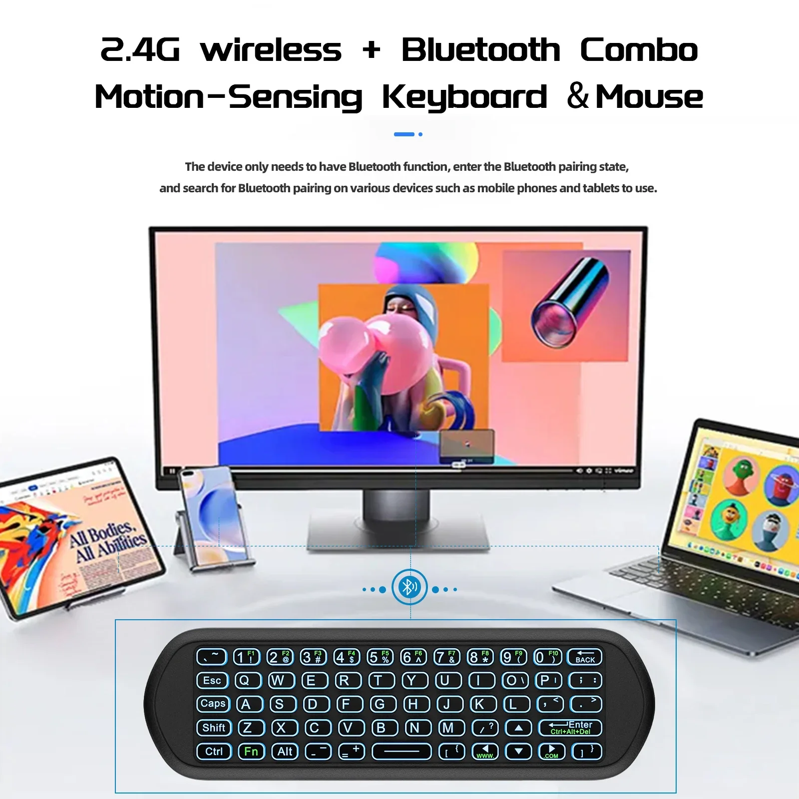 Universal Backlit Air Mouse Remote, 2.4G Bluetooth Keyboard Controller for Smart TV PC Android TV Box, HTPC, Raspberry Pi 5