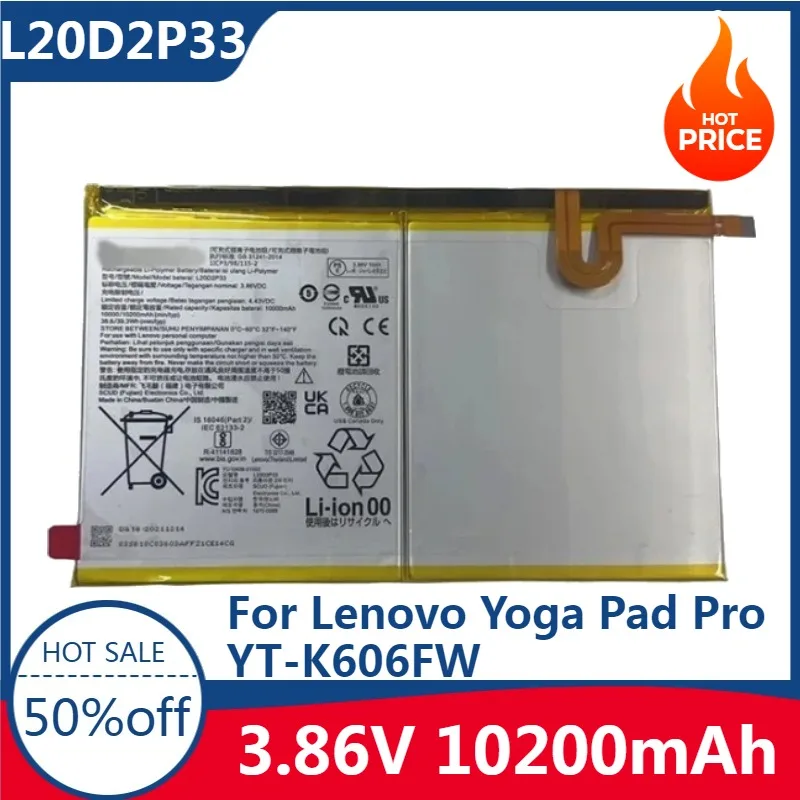 New High quality replaceable Battery 10200mAh Newest L20d2p33 High-Quality Battery For Lenovo Yoga Pad Pro YT-K606FW Batteries