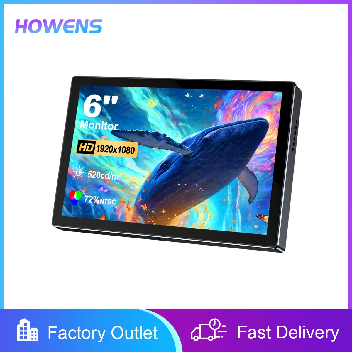 6 Inch Portable Monitor HD 1080P IPS Port Type-C USB HDMI Expansion Second Level Display For Laptops Computer Gaming Console PC