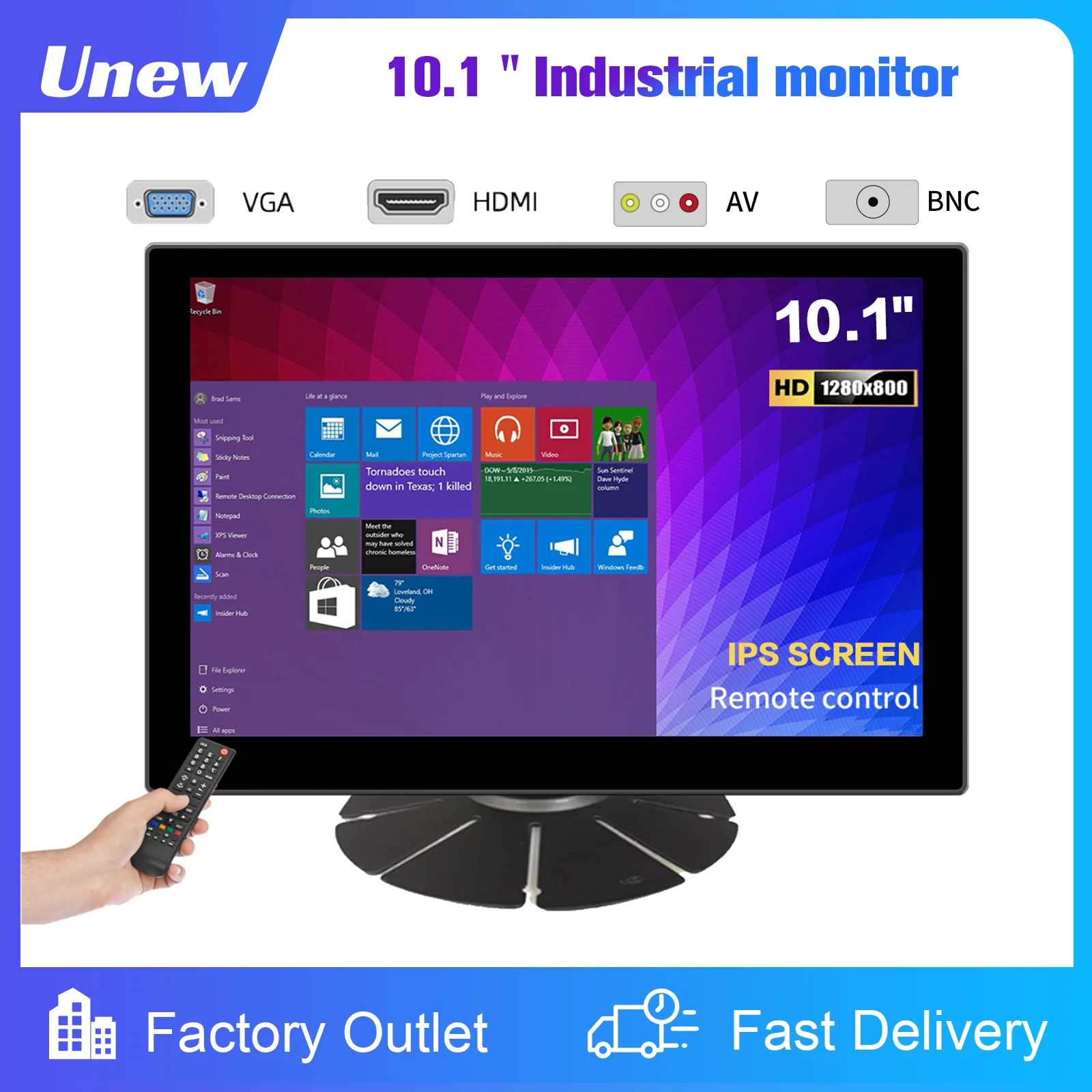 10.1 inch Monitor FHD 1280X800 Industrial Display for Office Home Monitoring Support VAG HDMI  BNC DVI With Stand Speaker