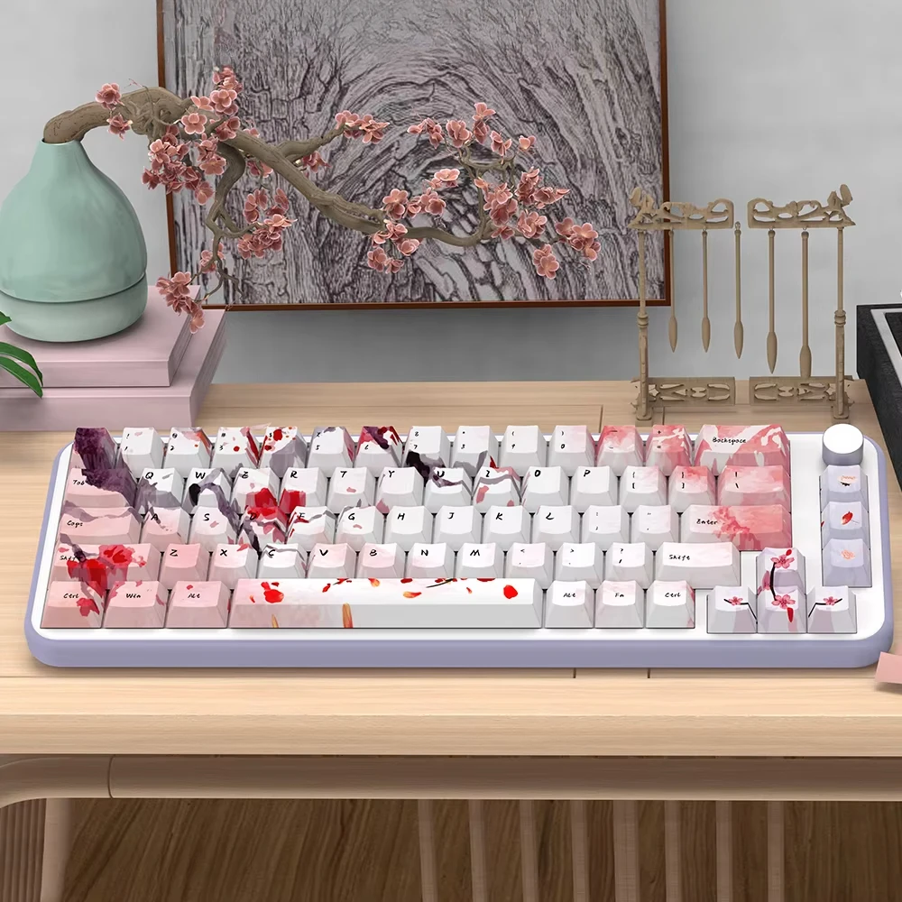 Ink Cherry Blossom Keycap Cherry Keycap Set PBT 138 158 Key ISO for 60/64/84/98/108 Gaming Mechanical Keyboard MX Switch