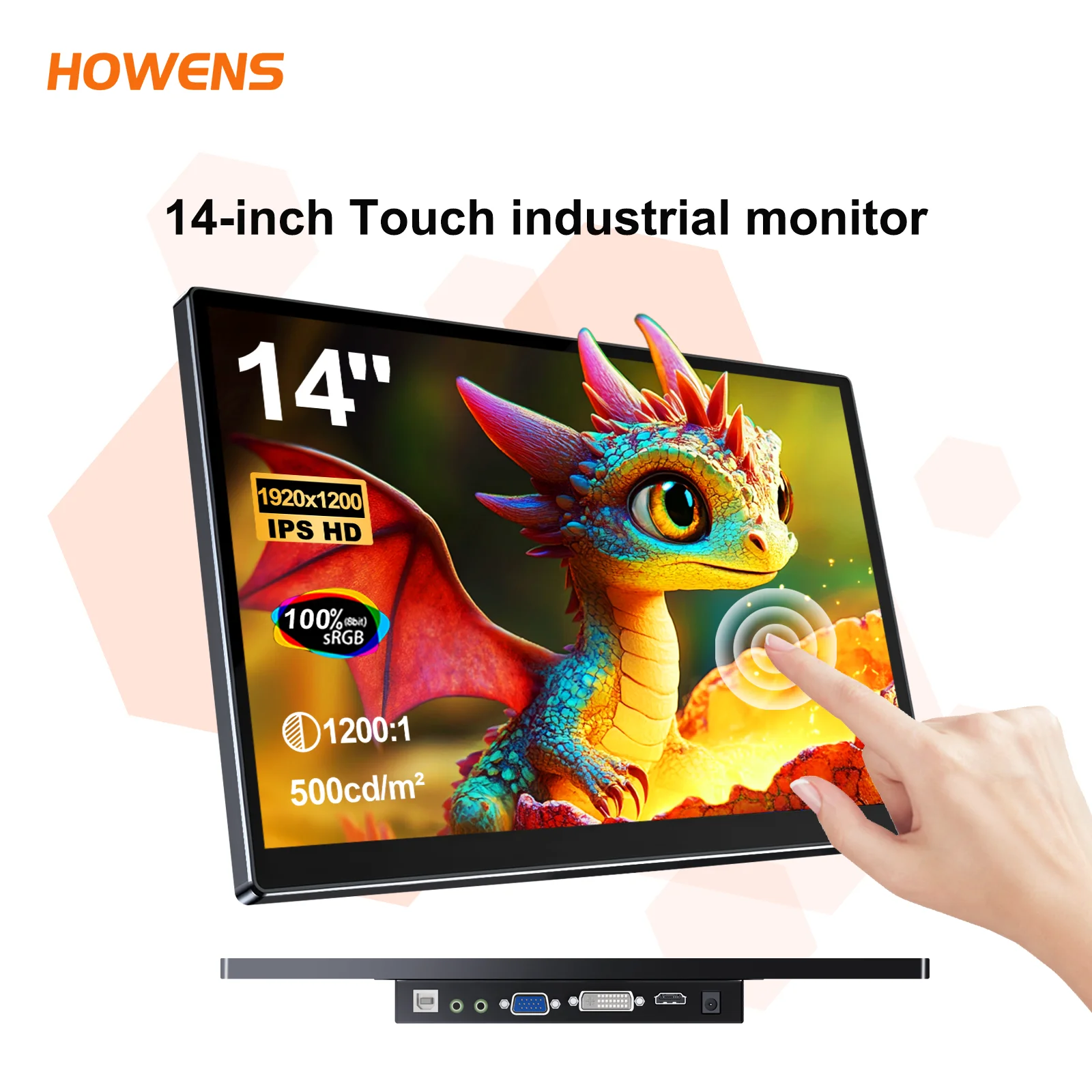 14 inch Portable Touch Monitor 1920x1200 16:10 for External Second Screen CCTV Computer Car System Display with 75*75mm VESA