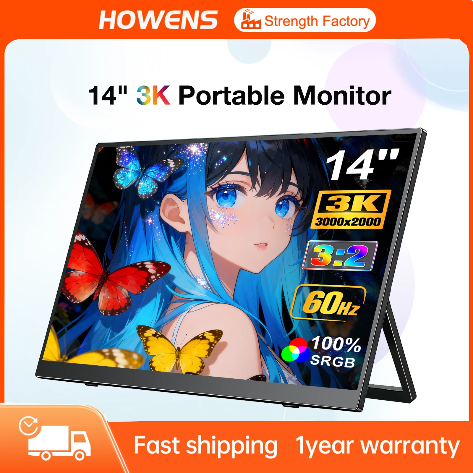 14 Inch Portable Monitor 3K 3000x2000P HDMI Type-C Port Mac OS PS5 Laptop Gaming External Display Compatible for Multiple Device