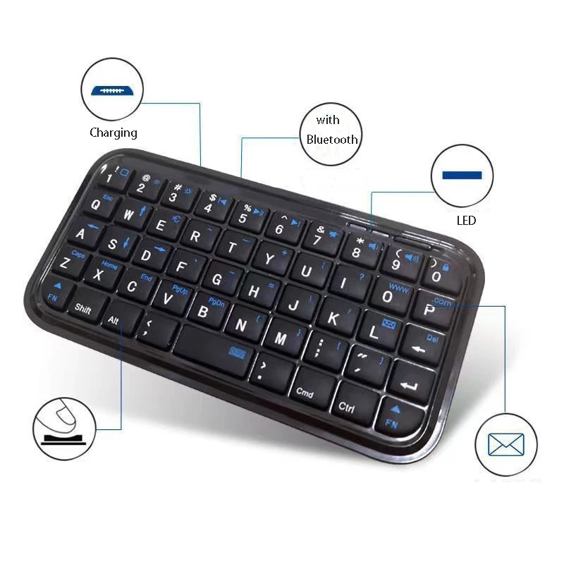 Portable Keyboard with Bluetooth Wireless Keyboard for SmartPhone Tablet Computer PC Laptop Notebook Mini Rechargeable Keyboard
