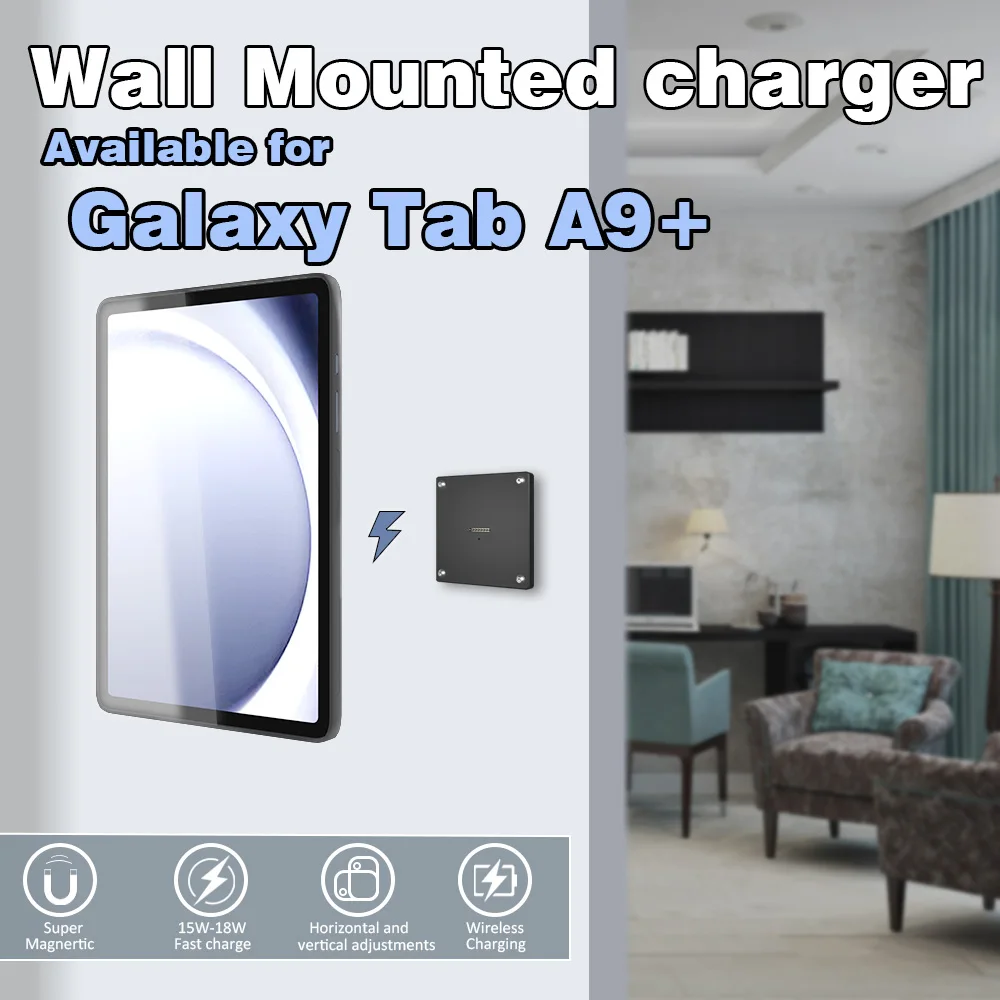For Samsung Galaxy Tab A9+ 11 inch Stand Wall Mount A9 Plus Tablet Stand 18W Fast Charging Magnetic Wireless Rotatable Design