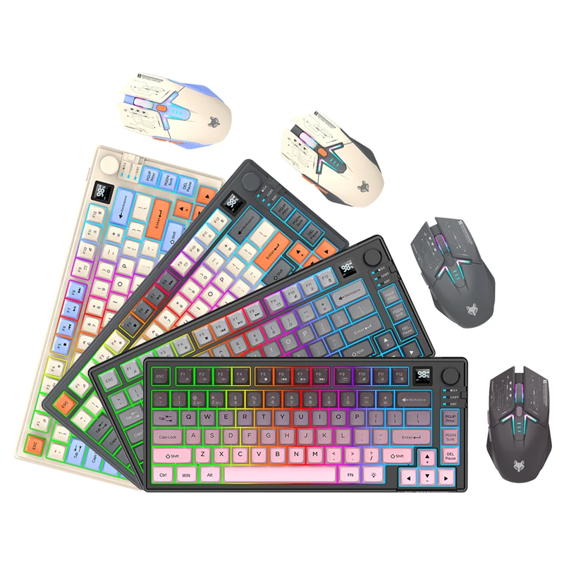 80keys Wireless Keyboard Mouse Set Dual Mode Rechargeable Backlit Mini Keyboard with Screen & Control Knob For Office Laptop