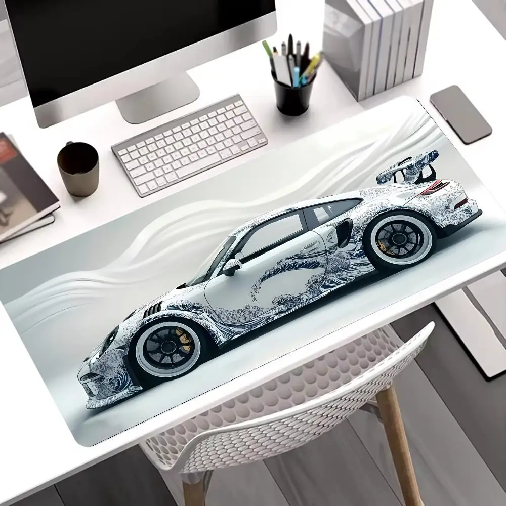 wave white car Mouse Desk Aesthetic Pad Large Gamer Keyboard Gaming Mouse Nootbook Game Rug Art Mausepad Pad Mousepad XXL Non-sl