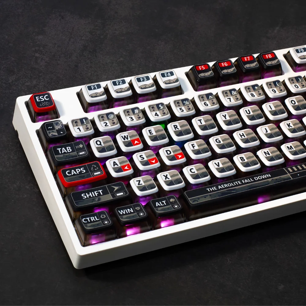 125 Key Meteorite Falling Four Sided Translucent Keycaps SAX PBT+PC Keycaps Suitable for Mx Switch Mechanical Keyboard