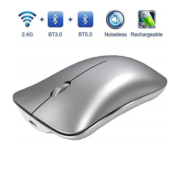 New 2.4G Wireless +Bluetooth 5.0+3.0 Mouse Three-Mode Mute Rechargeable Mouse Ultra-Thin Aluminum Gaming Wireless Mouse
