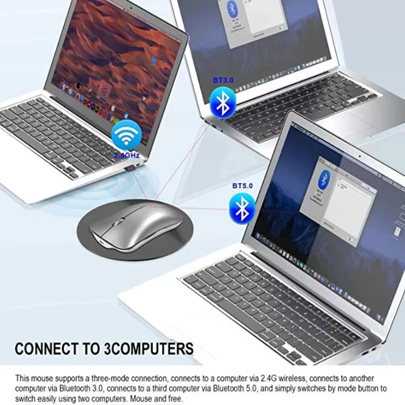 New 2.4G Wireless +Bluetooth 5.0+3.0 Mouse Three-Mode Mute Rechargeable Mouse Ultra-Thin Aluminum Gaming Wireless Mouse
