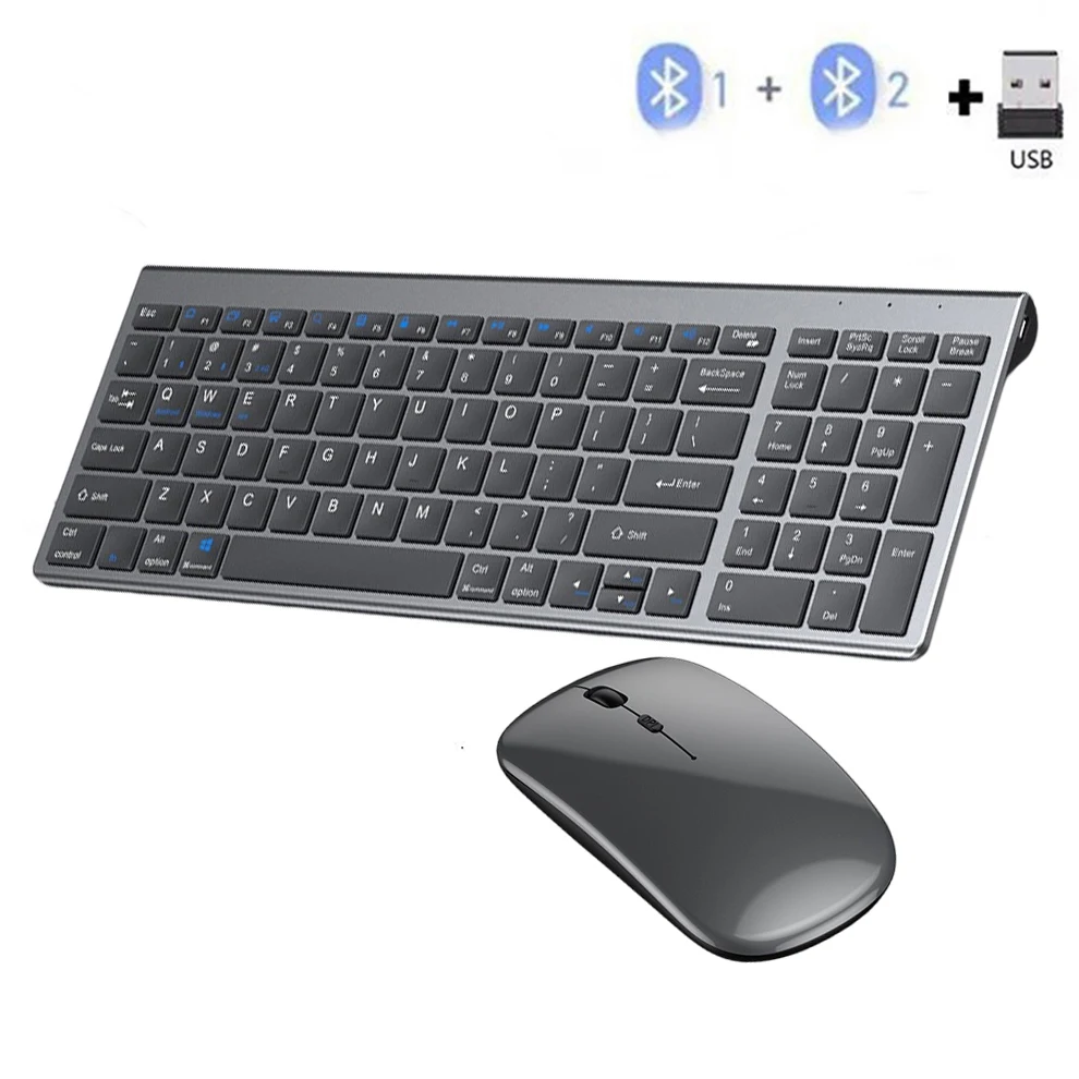 Bluetooth 5.0 & 2.4G Wireless Keyboard Mouse Combo Rechargeable Full Size Wireless Keyboard for Notebook Laptop iPad PC Tablet