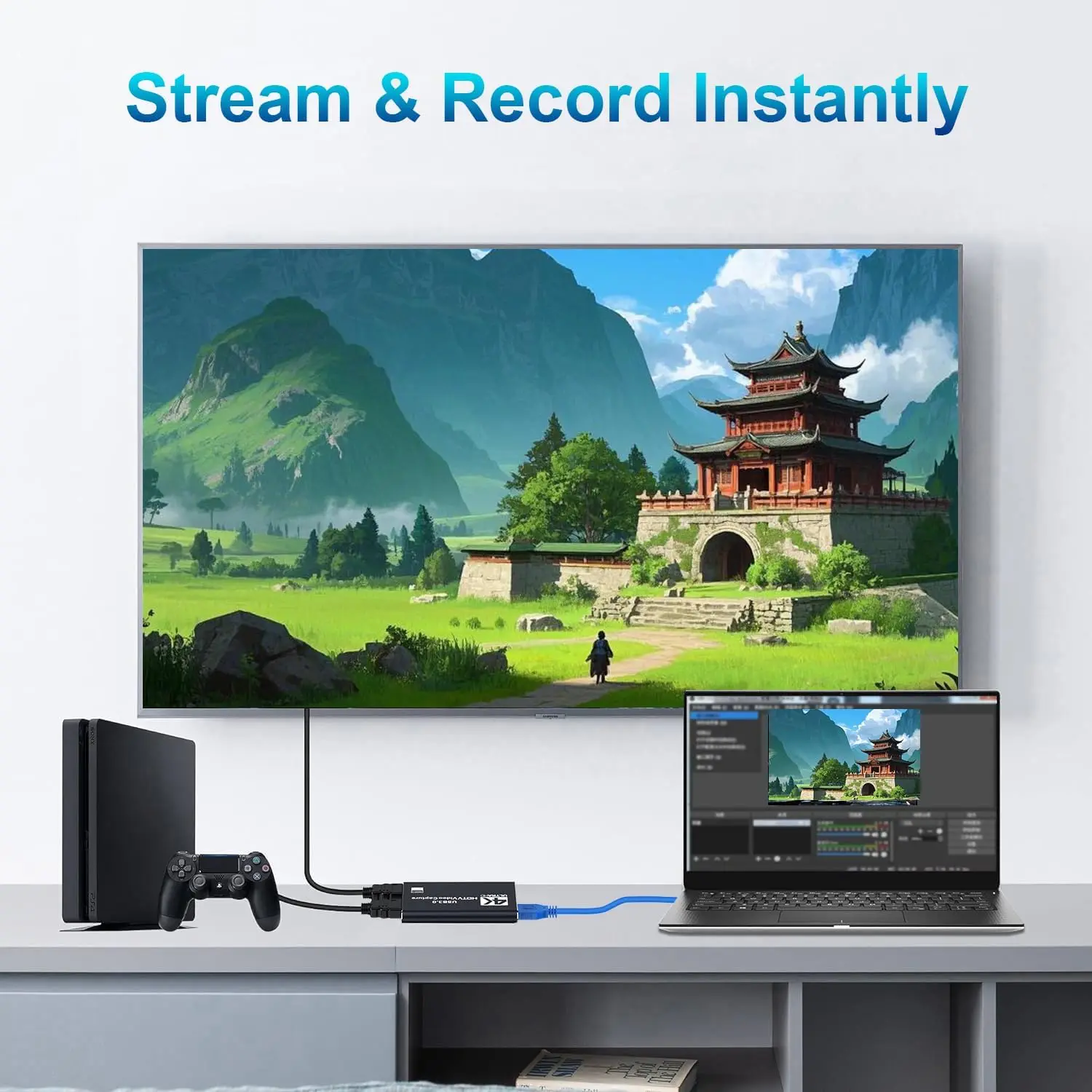 4K USB 3.0 Video Capture Card HD 30Hz for Live Streaming Gaming and Broadcasting PC PS4 OBS Game Recording Game Audio Mic Camera